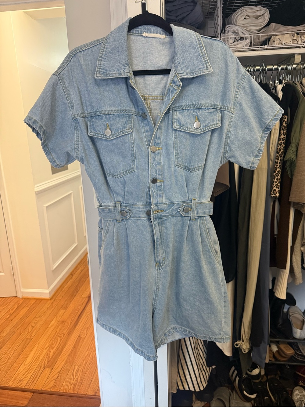 12th Tribe Light Blue Denim Short-Sleeve Romper